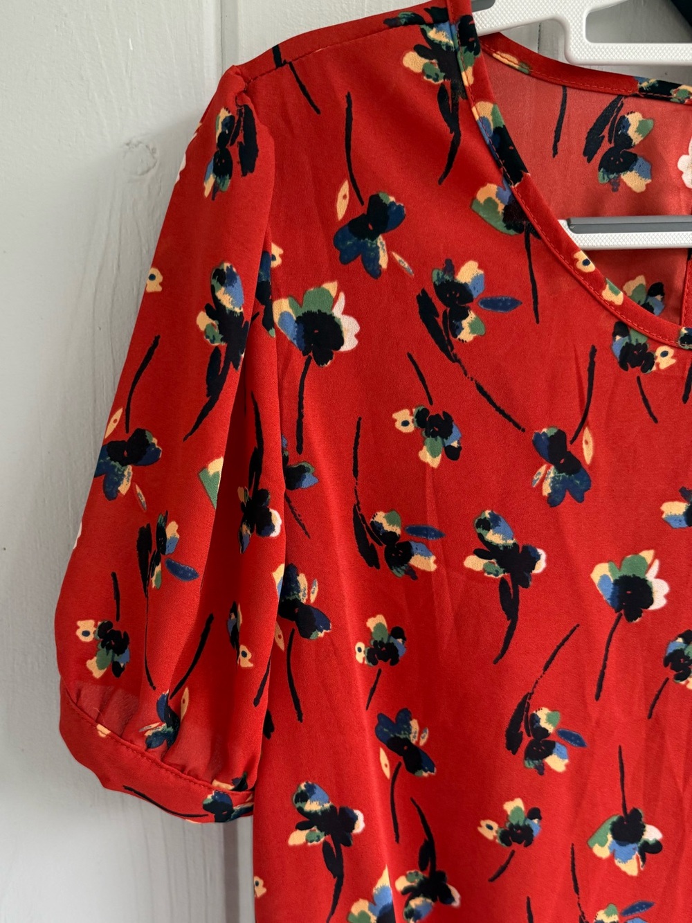 Sienna Sky Red Floral Puff-Sleeve Blouse